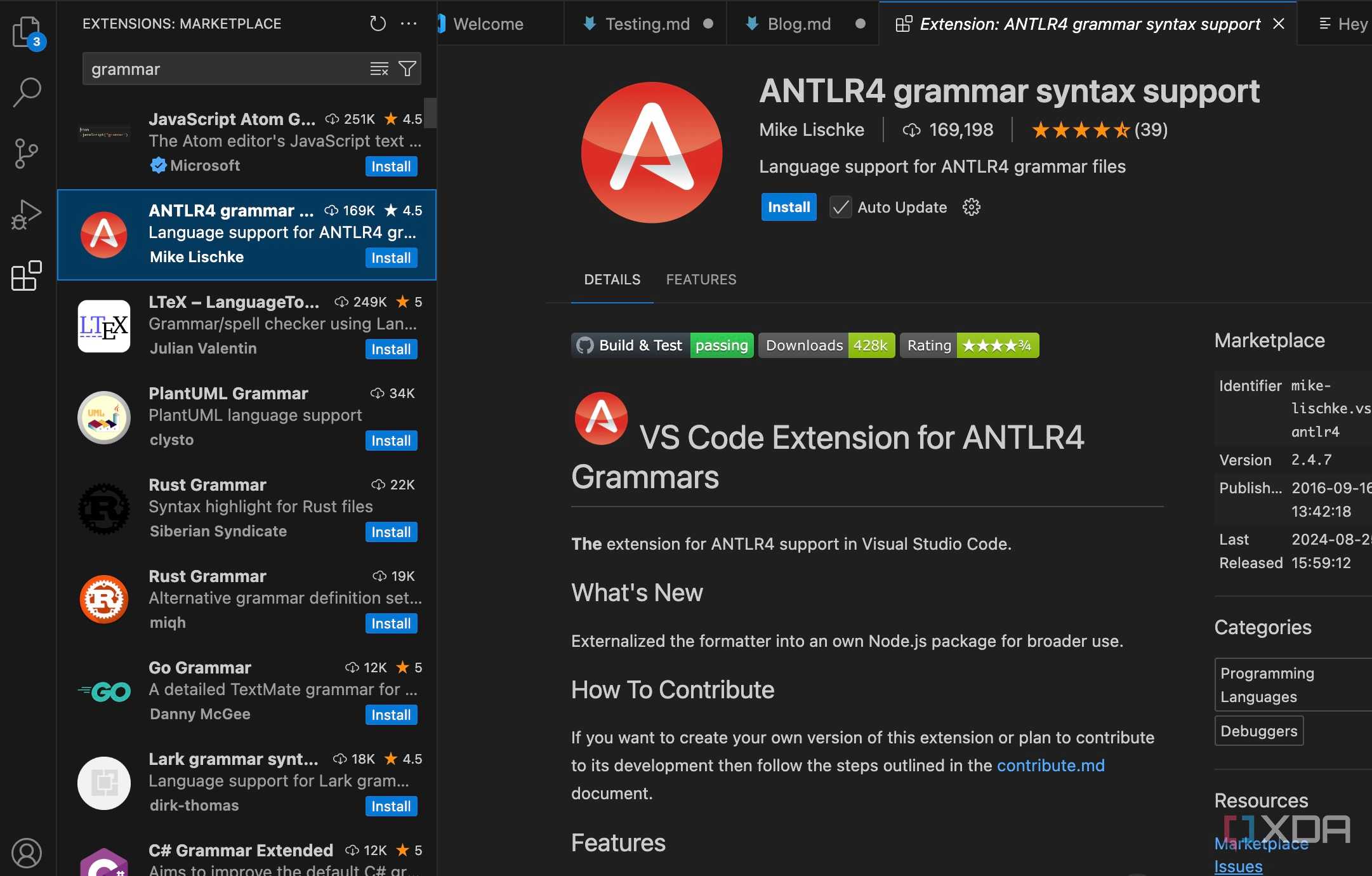 VS Code grammar extension