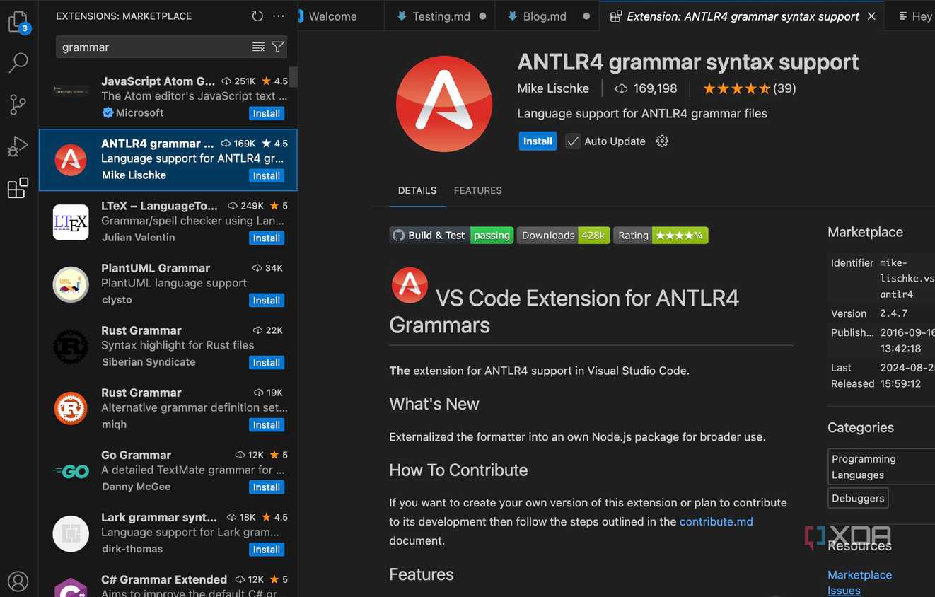 VS Code grammar extension