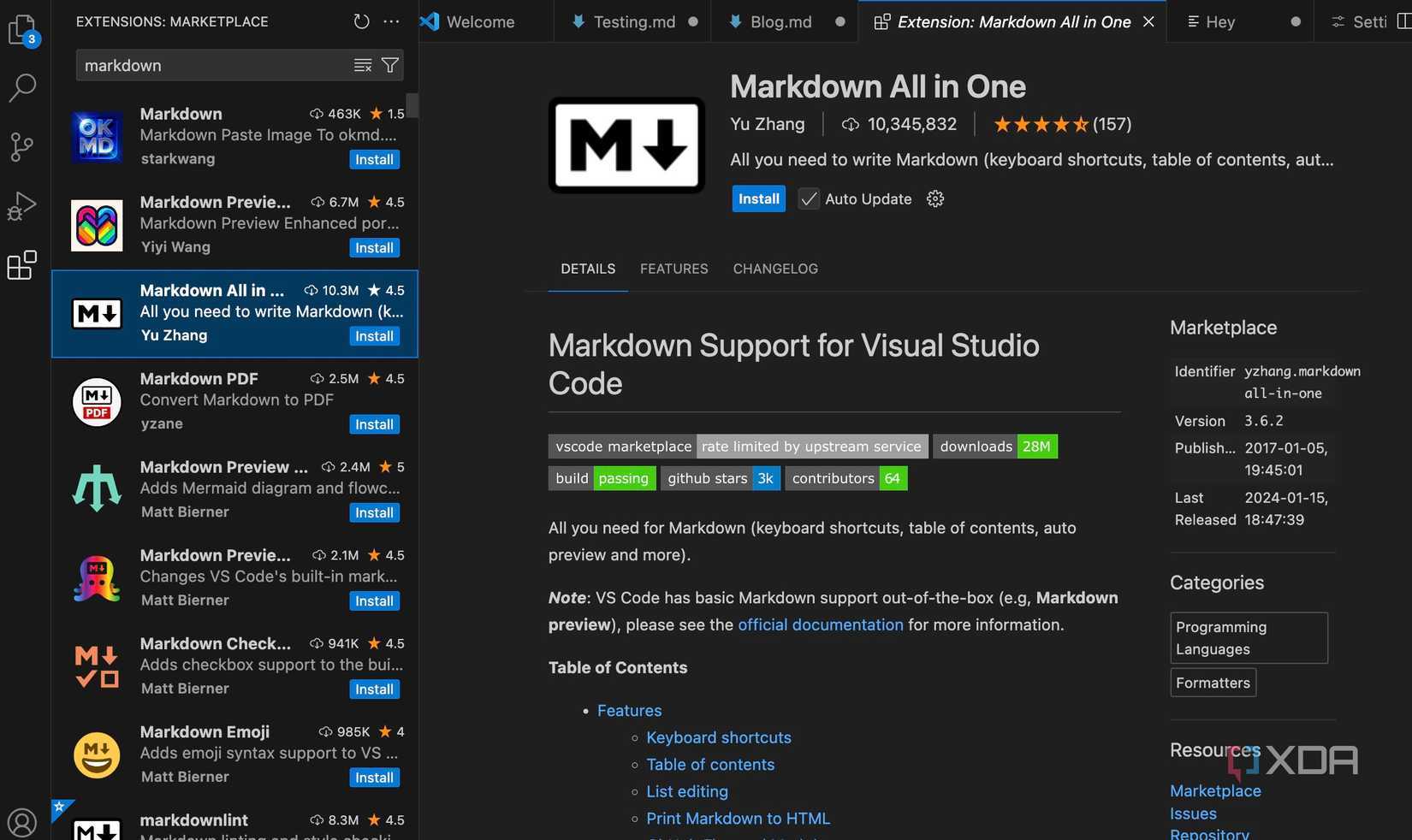 VS Code markdown extension
