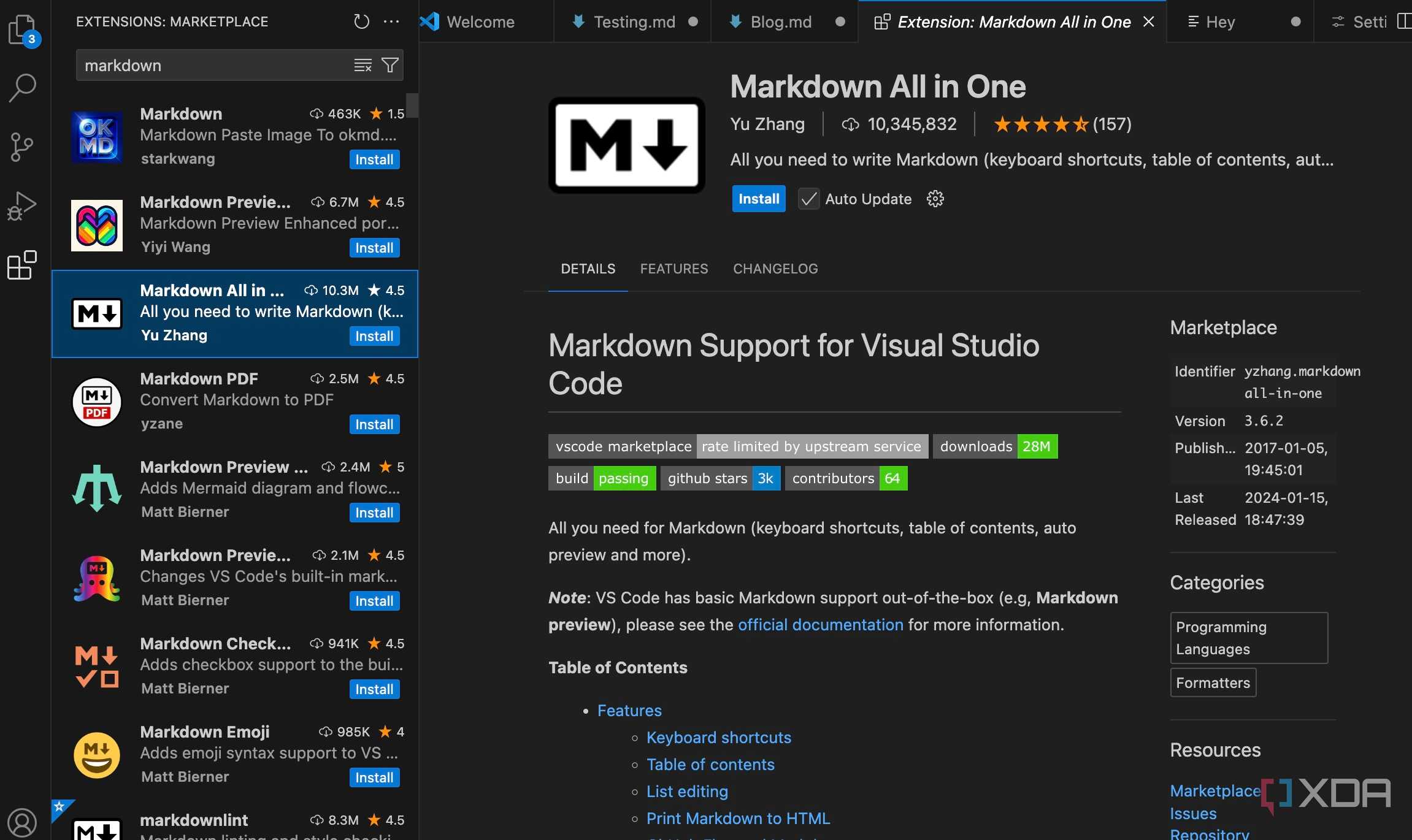 VS Code markdown extension