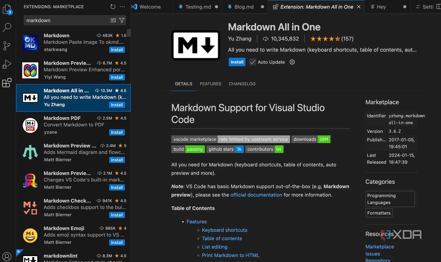 VS Code markdown extension
