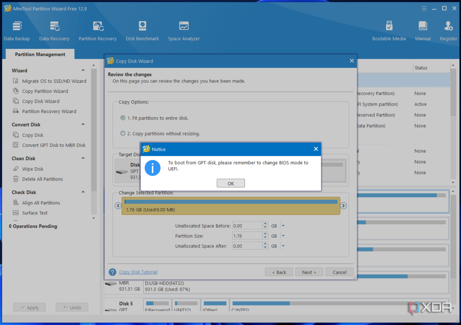 a reminder to boot from uefi