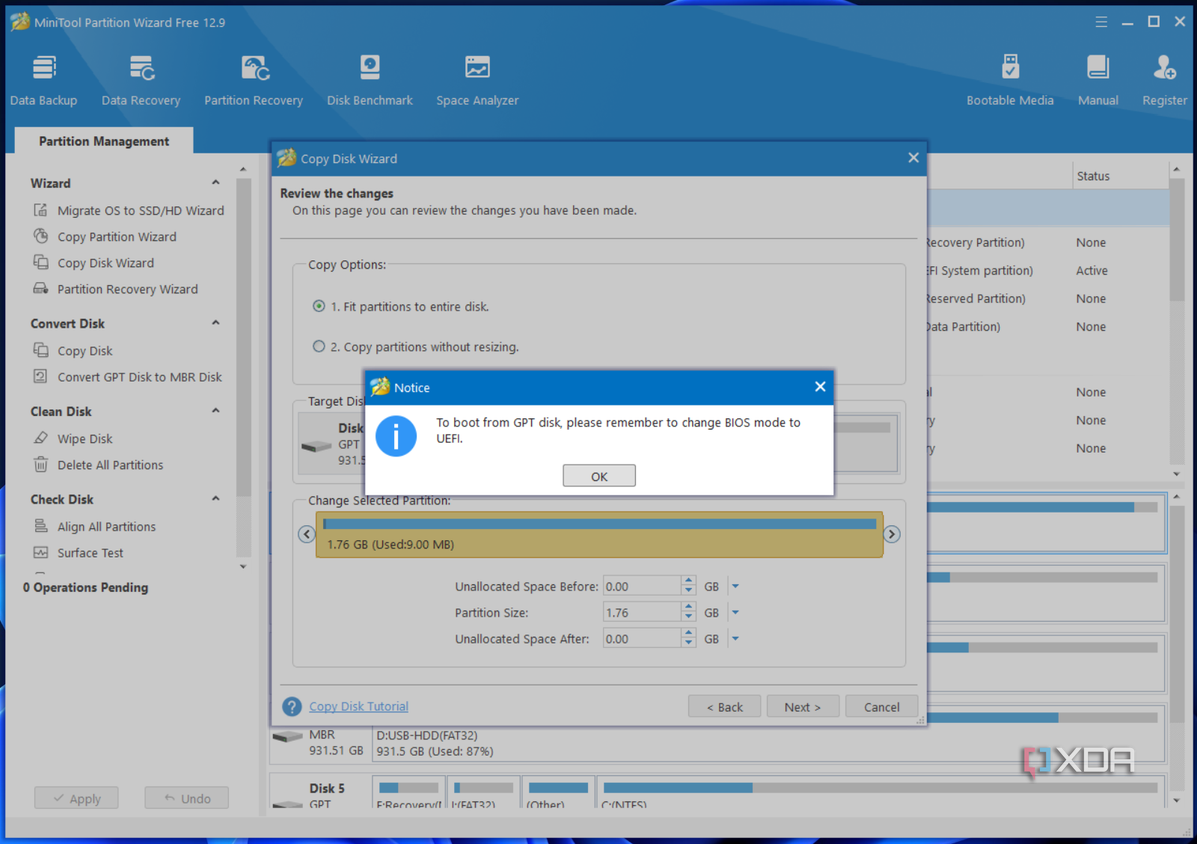 a reminder to boot from uefi