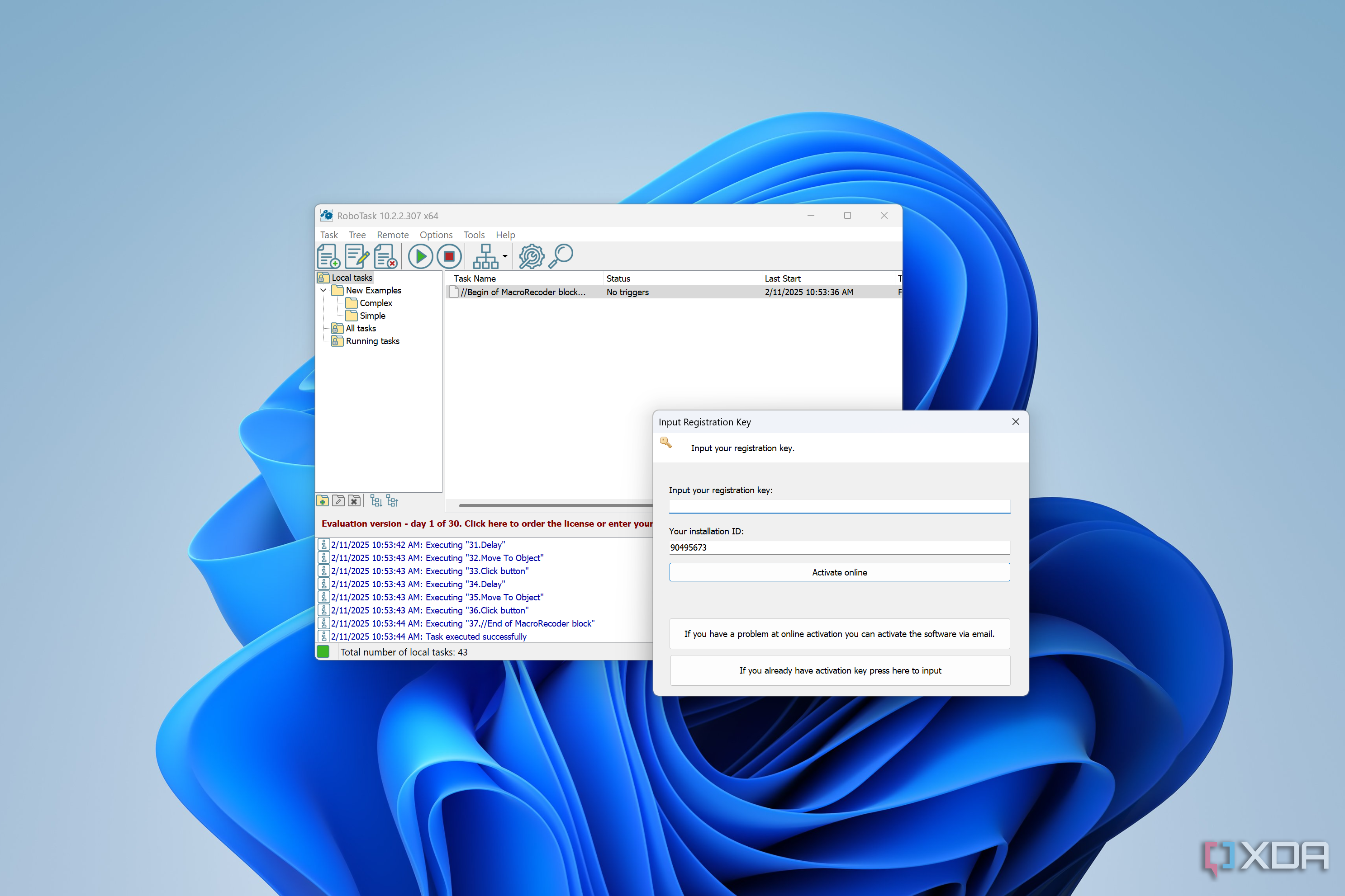 Screenshot of RoboTask on Windows 11 showing the option to enter a license key