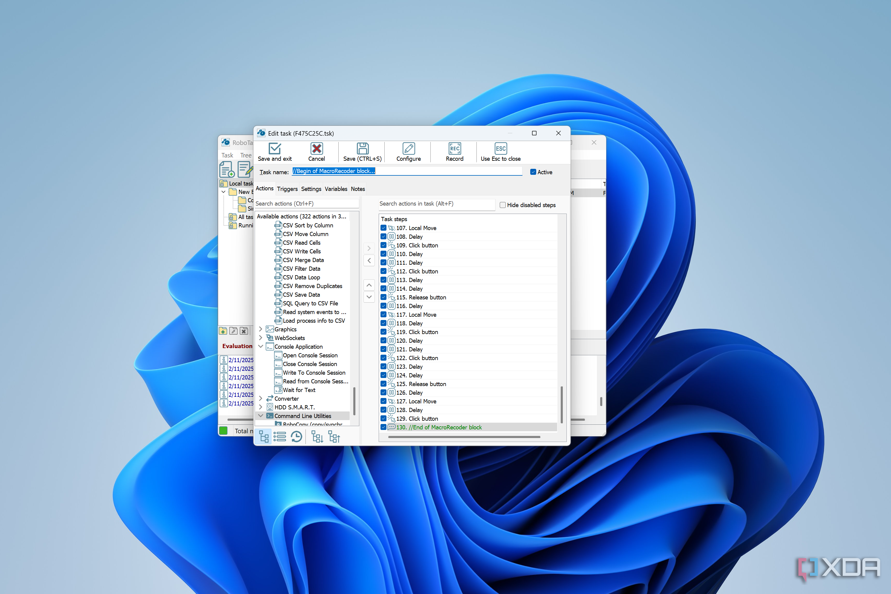 Screenshot of a list of recorded steps in RoboTask