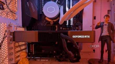Inside a gaming PC showing an RTX 3080 next to some figurines