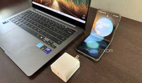 samsung galaxy book 5 pro next to charger and z flip 5