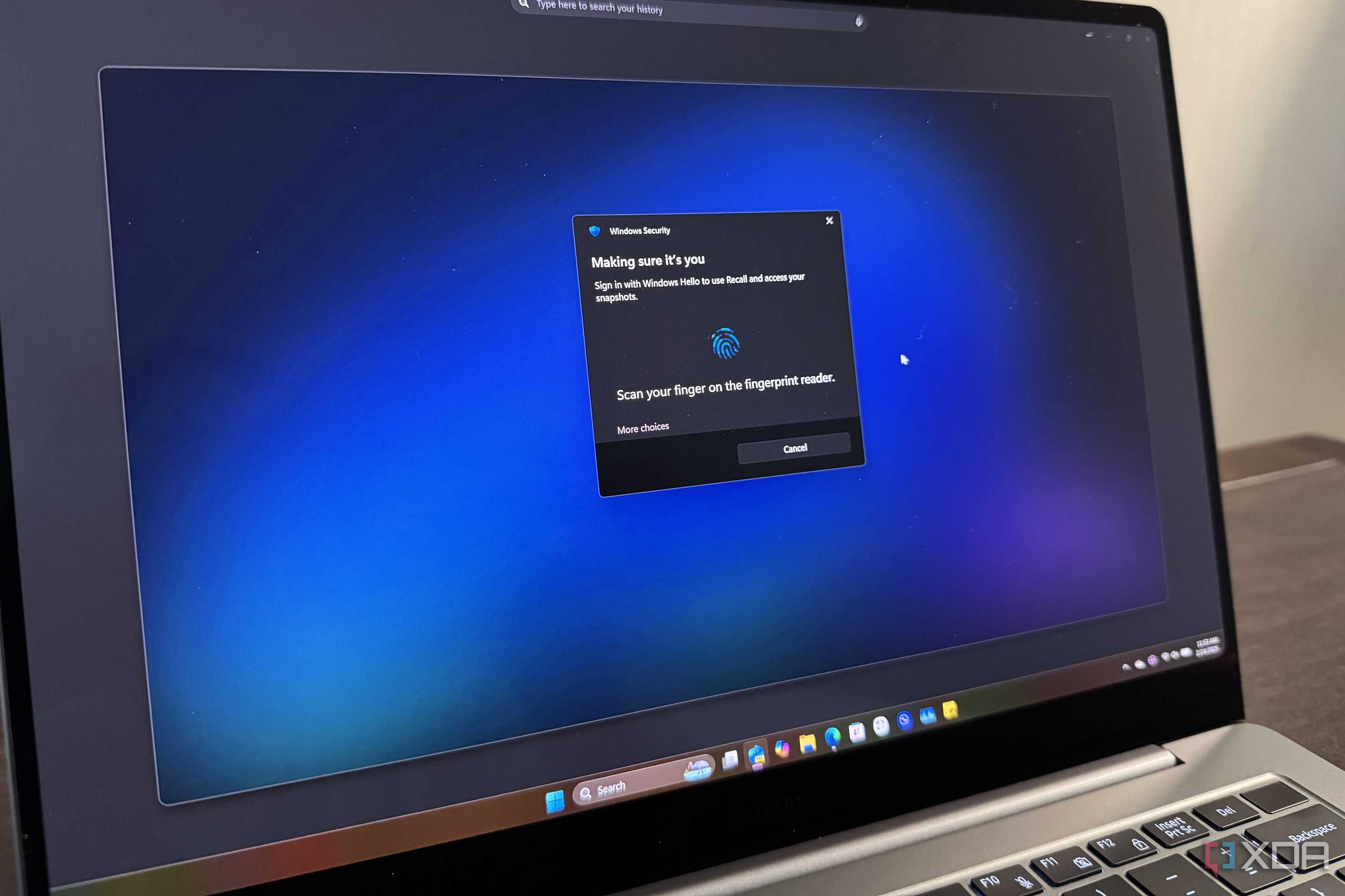 An image of the Samsung Galaxy Book 5 Pro laptop with Windows Hello screen displayed.
