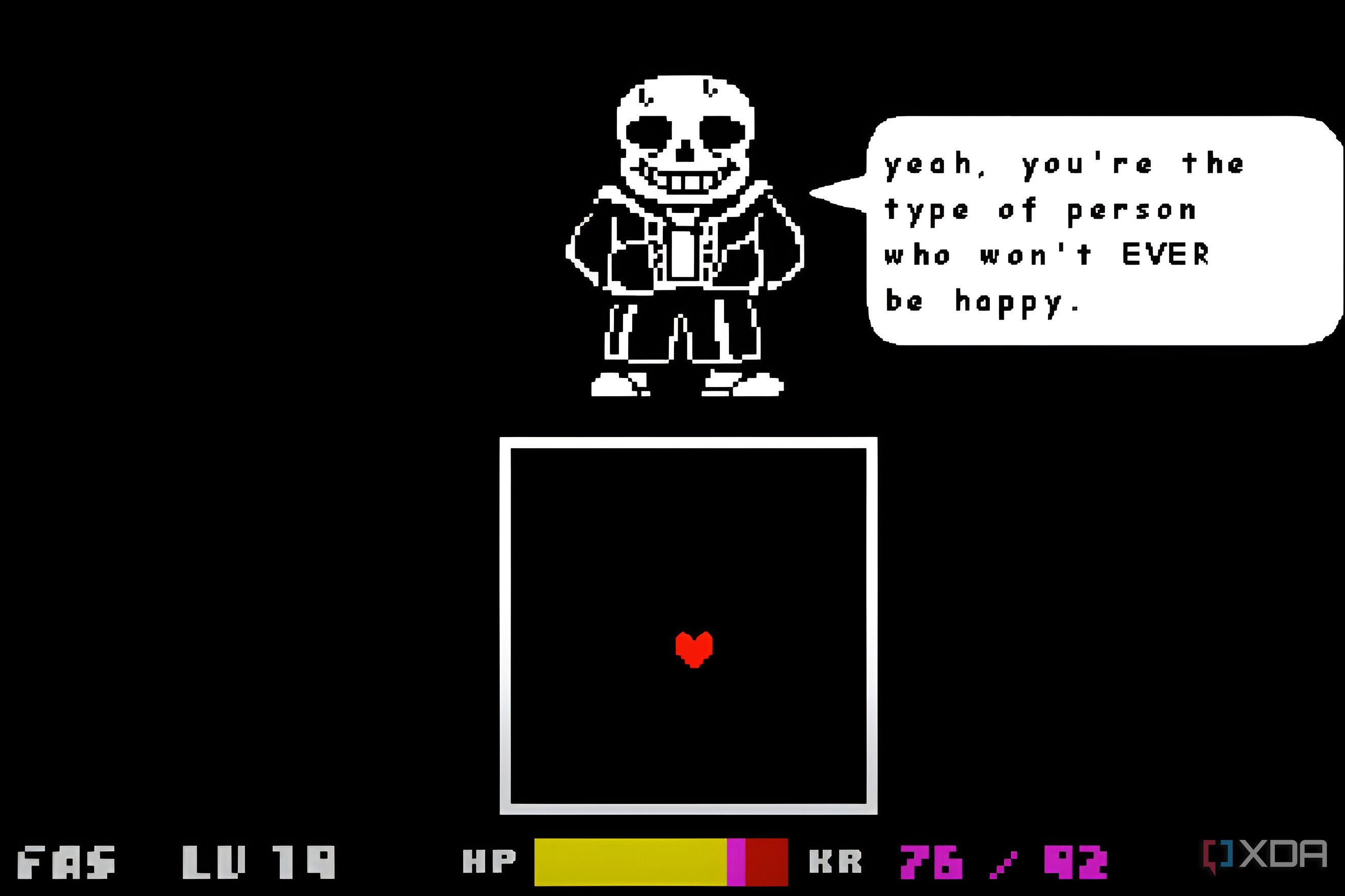 A screenshot from the game Undertale, showing Sans the Skeleton.