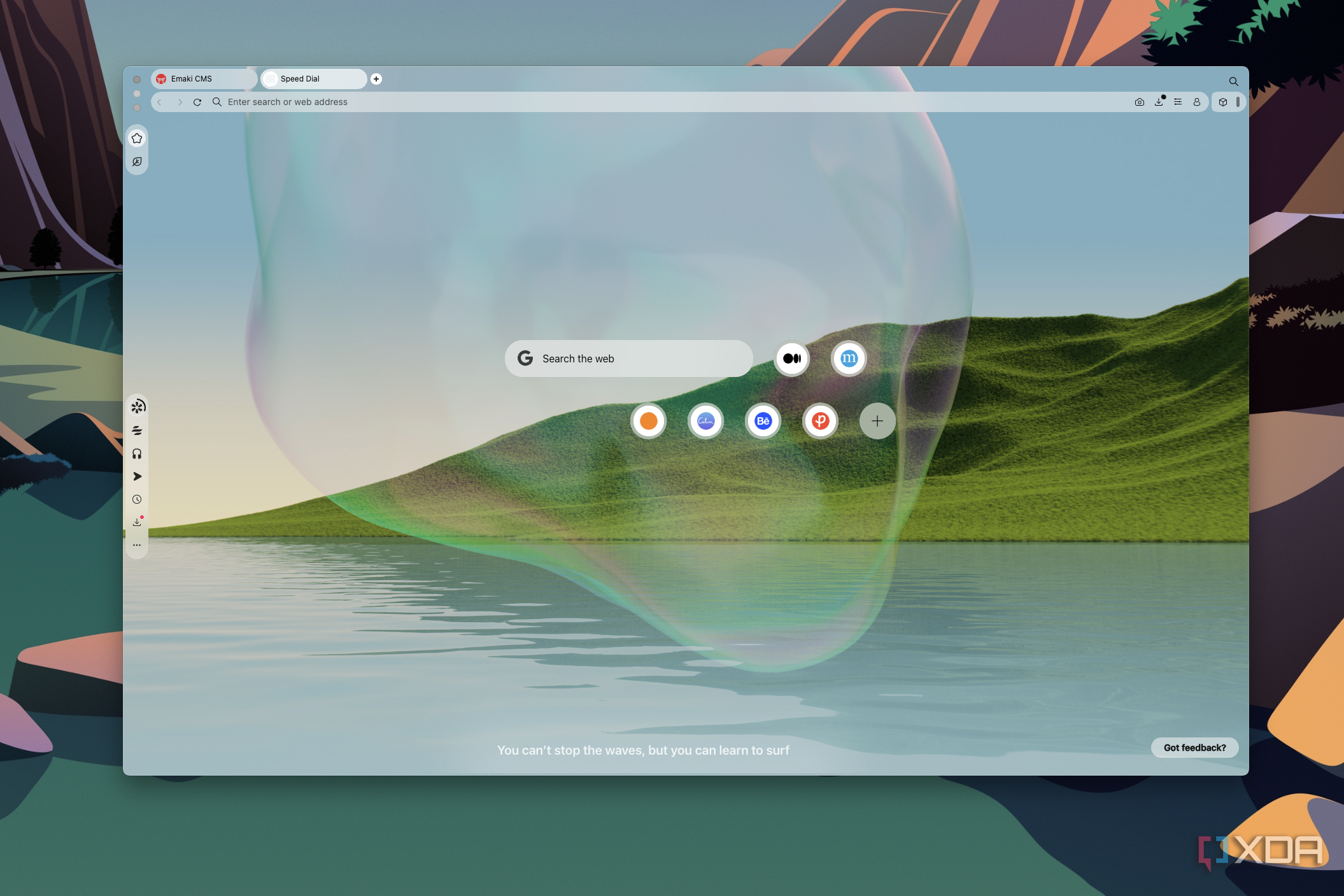 Screenshot of the home page in Opera Air