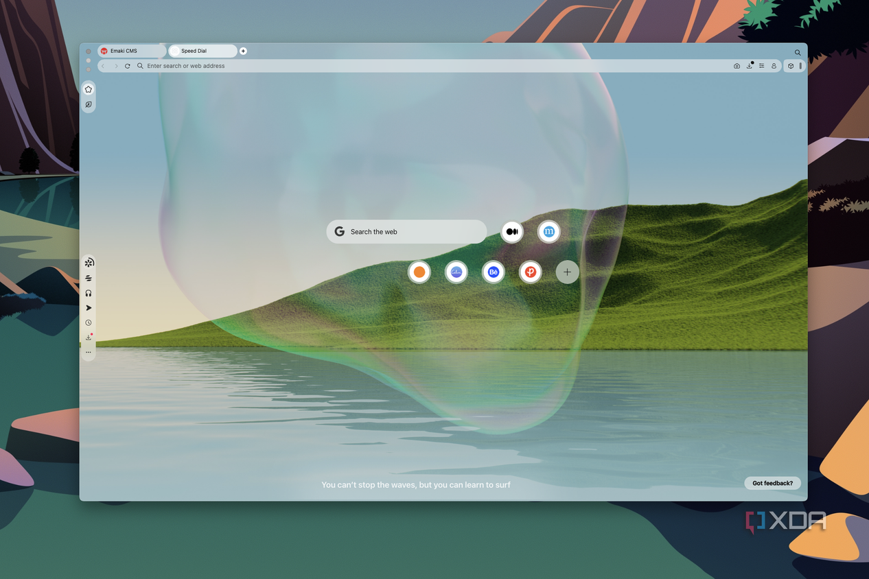 Screenshot of the home page in Opera Air