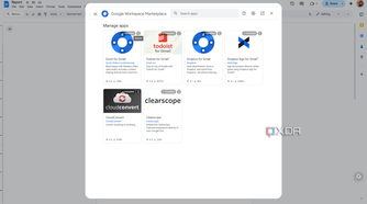 A screenshot of various Google Doc add-ons.
