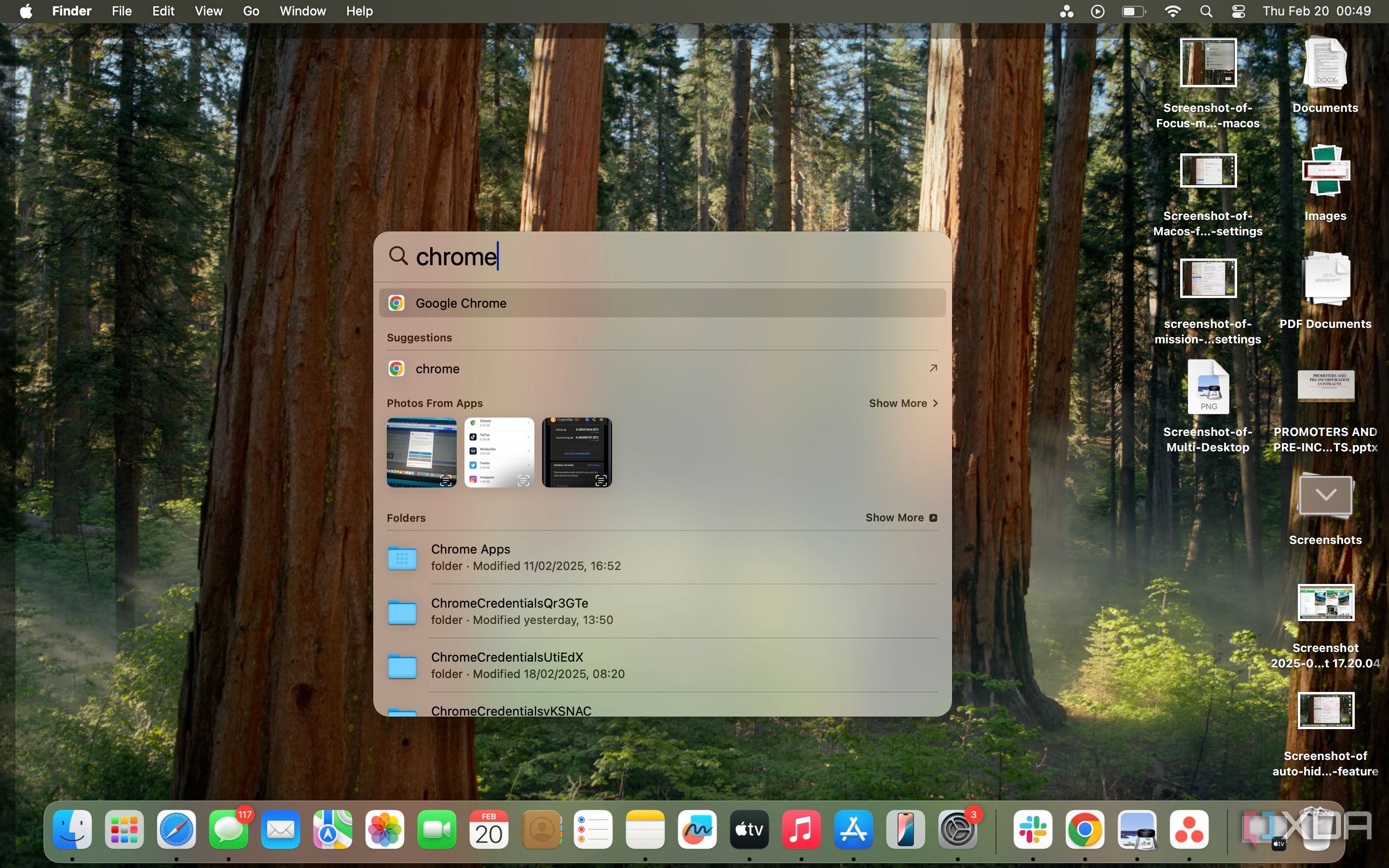 Screenshot of Spotlight search