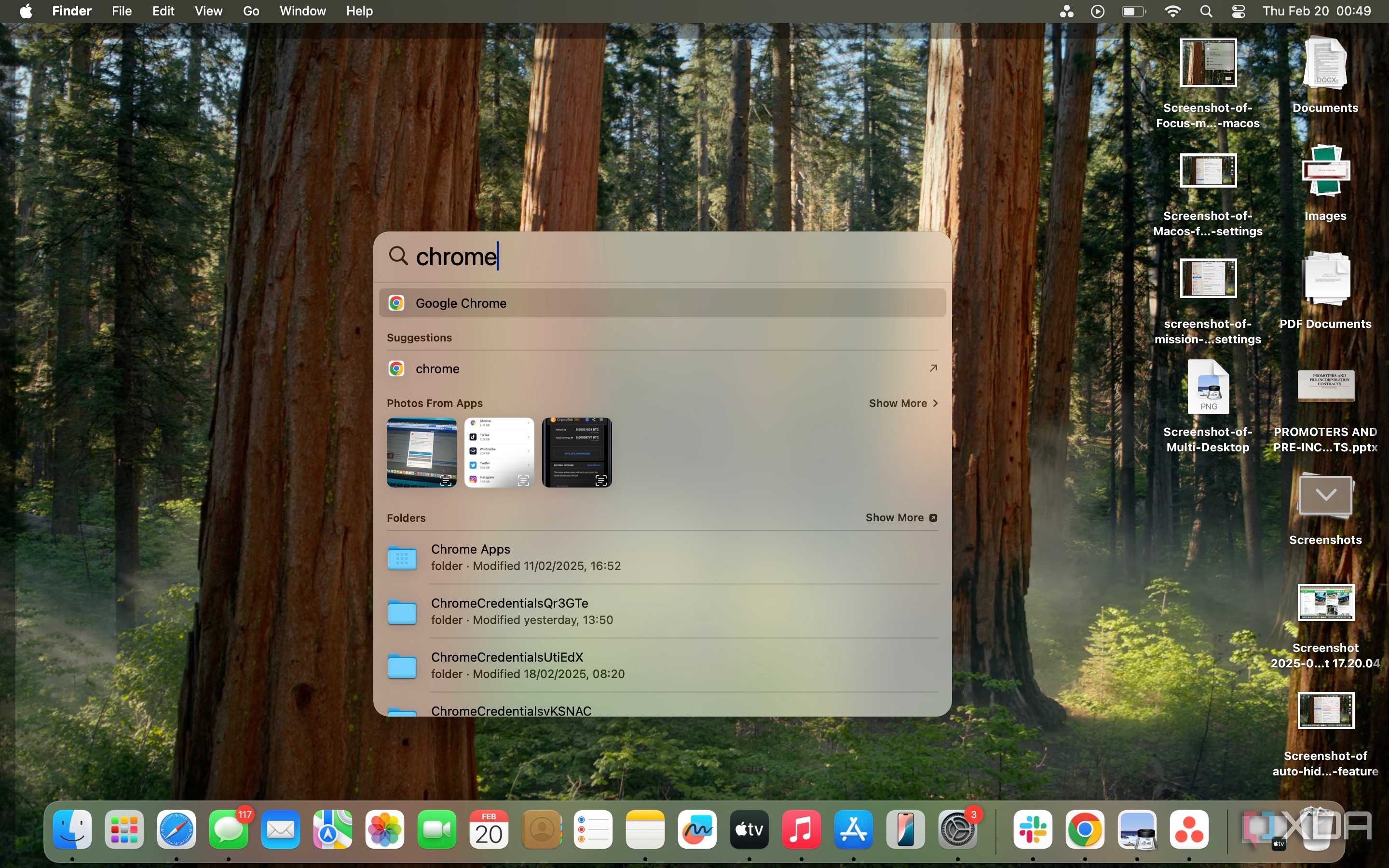 Screenshot of Spotlight search