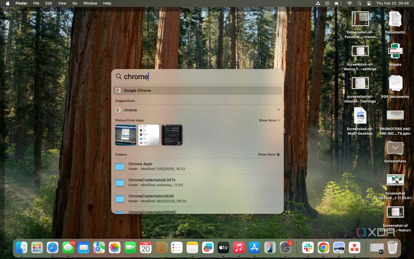 Screenshot of Spotlight search