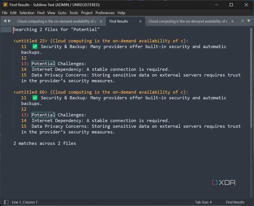 Searching among various files Sublime Text