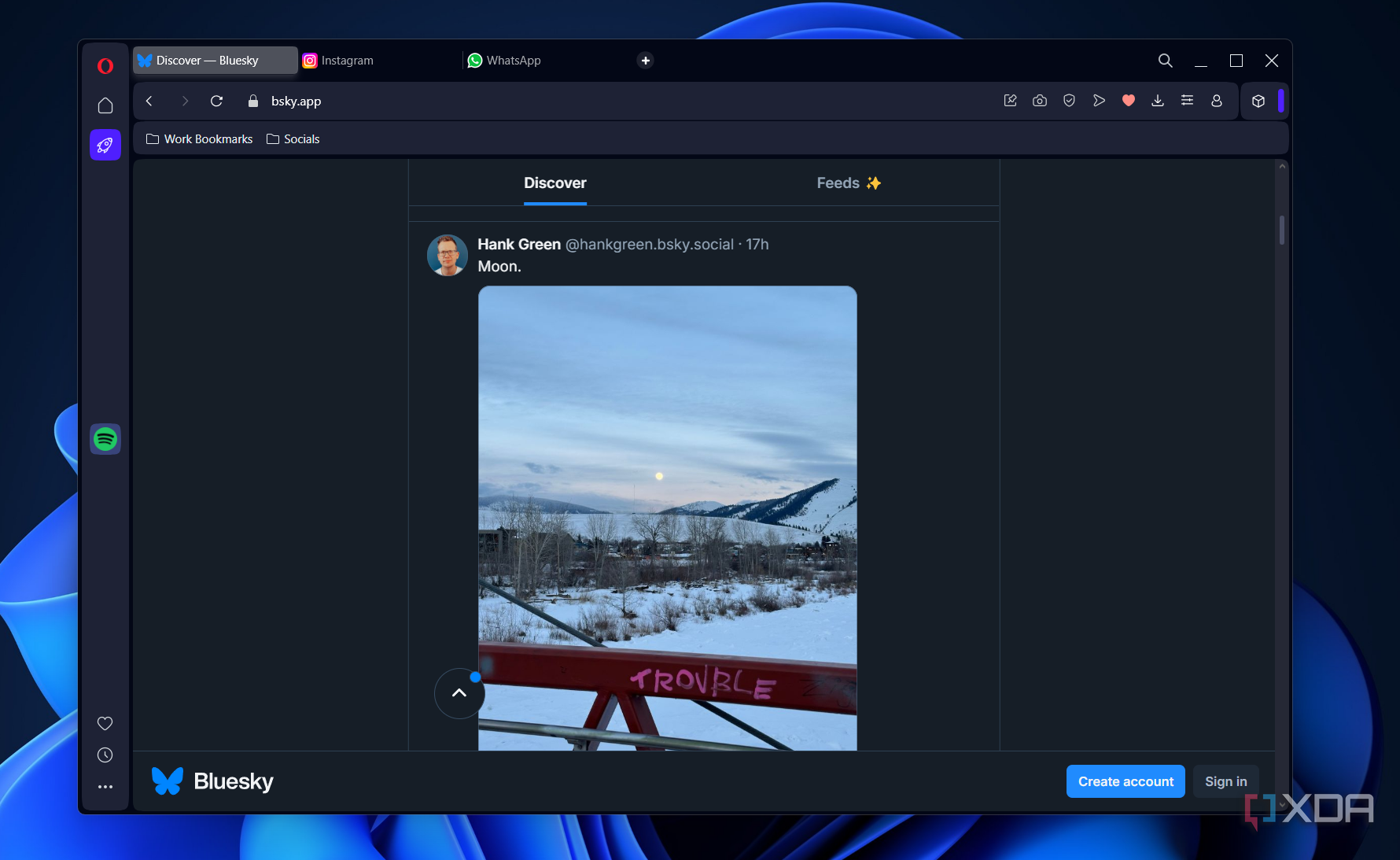 opera showing a secondary workspace with different tabs