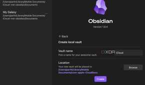 obsidian with an icloud folder selected