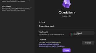 obsidian with an icloud folder selected