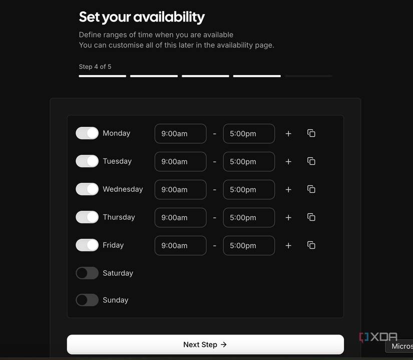 Setting availability on cal