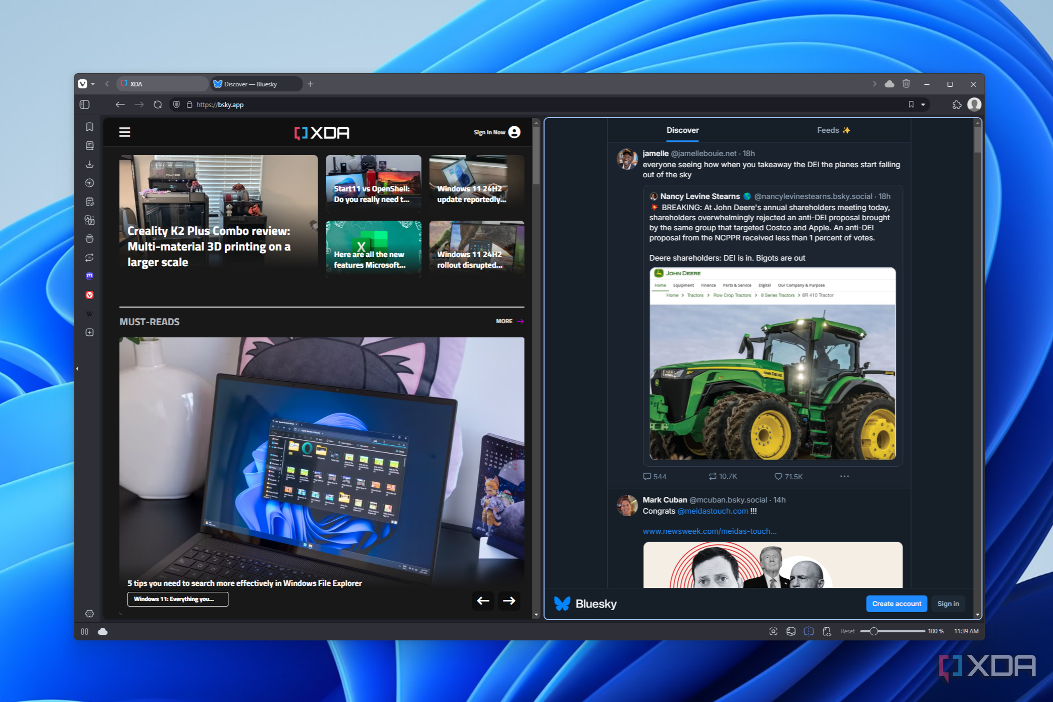 Screenshot of Split view in Vivaldi