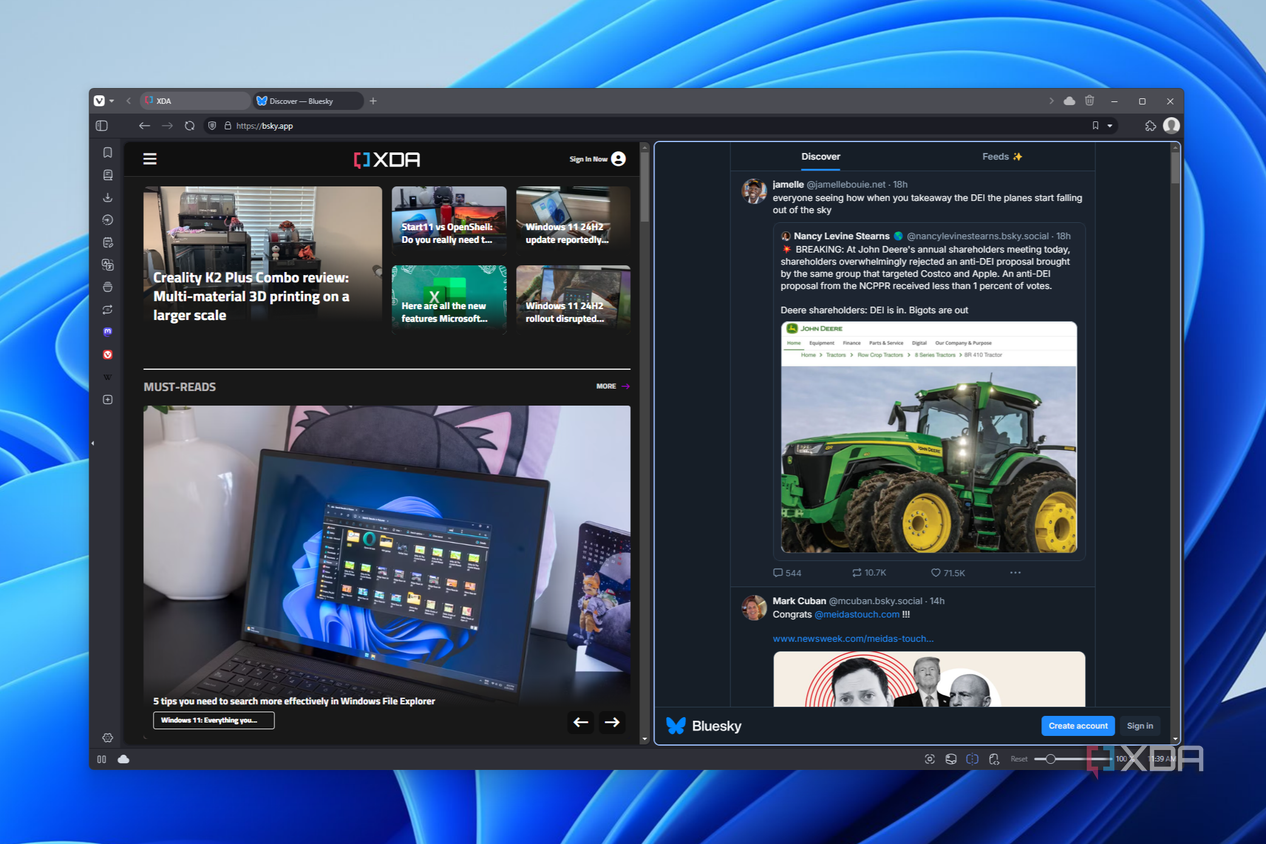 Screenshot of Split view in Vivaldi