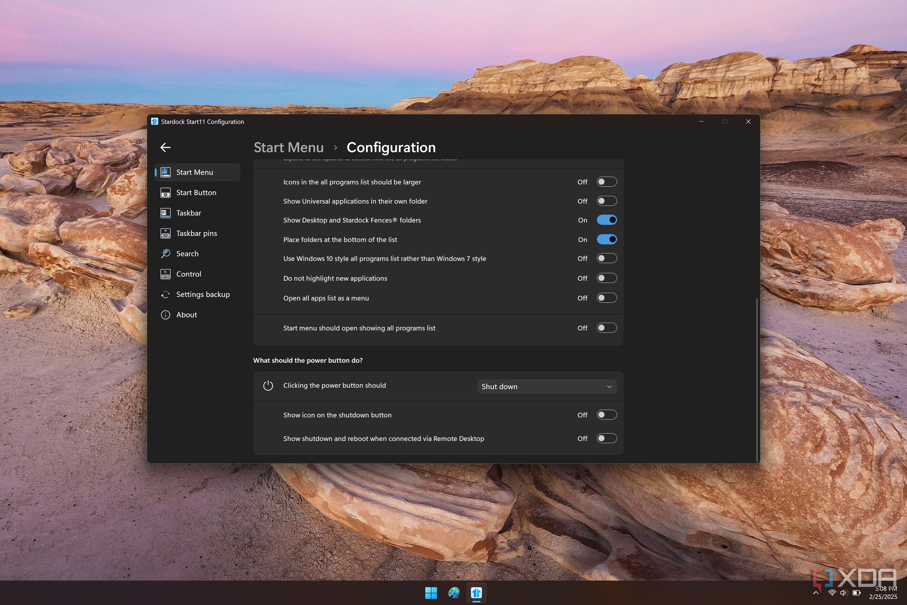 Screenshot of Start11 Start menu configurations for the Windows 7 style menu