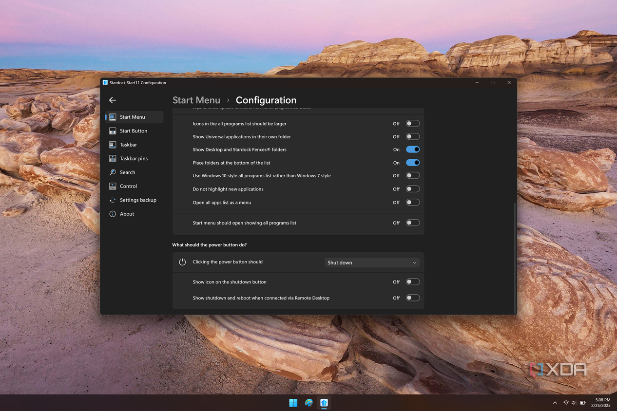 Screenshot of Start11 Start menu configurations for the Windows 7 style menu