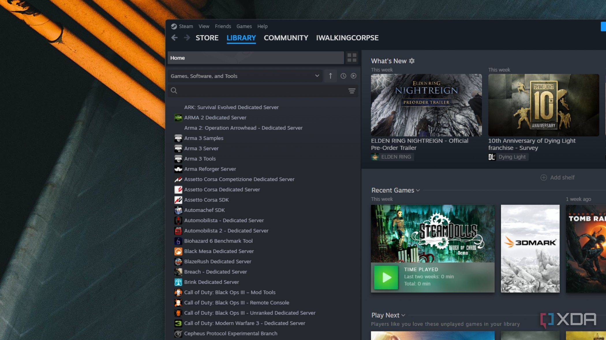 screenshot of steam account showing dedicated server software list