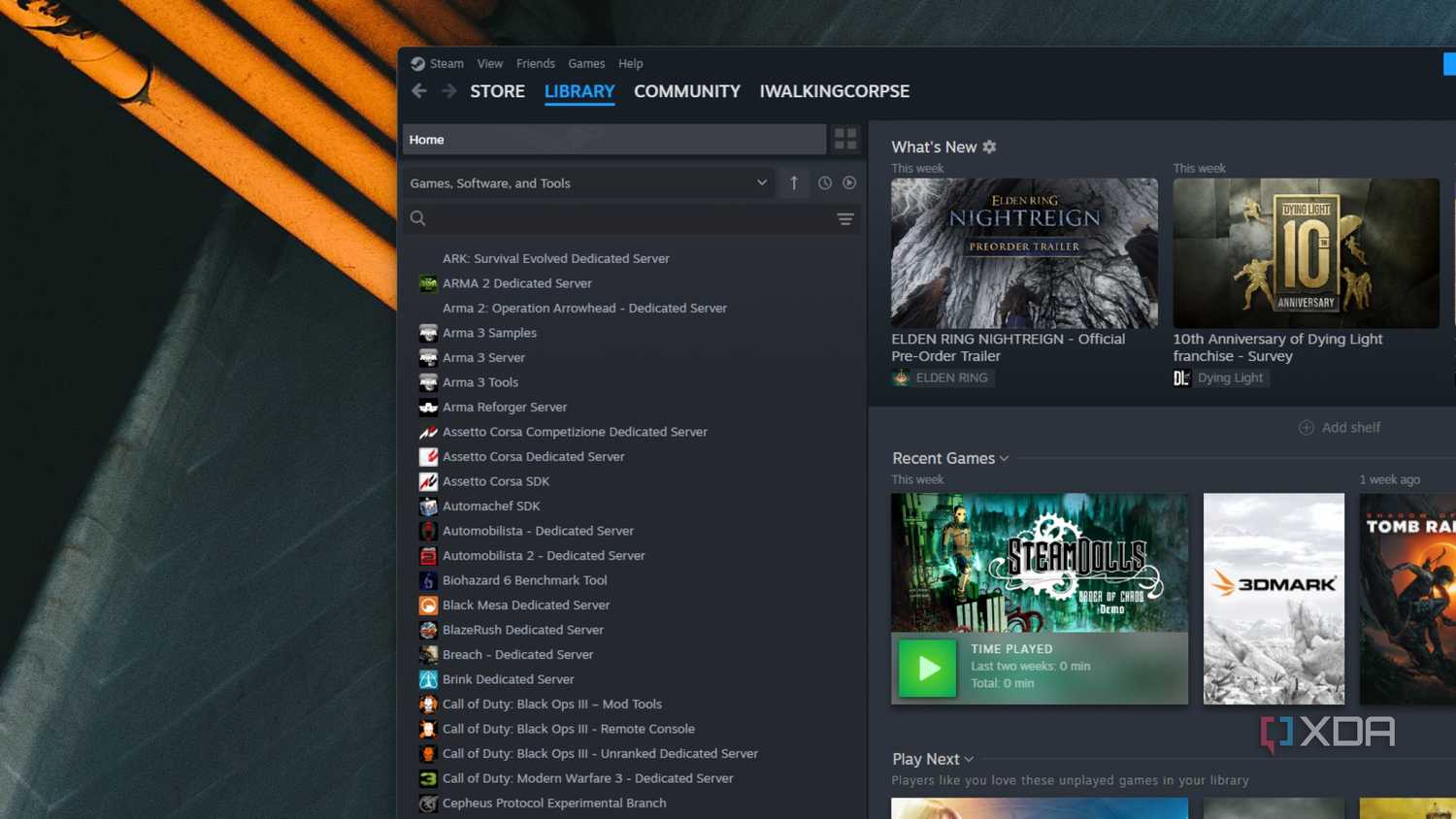 screenshot of steam account showing dedicated server software list