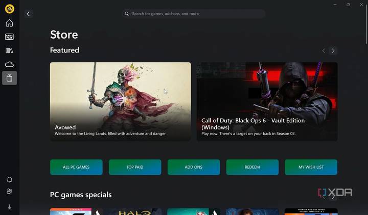 Xbox store app showcasing newly released games on Windows