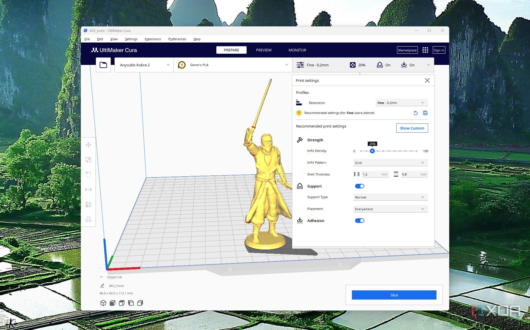 Supports settings in Cura slicer