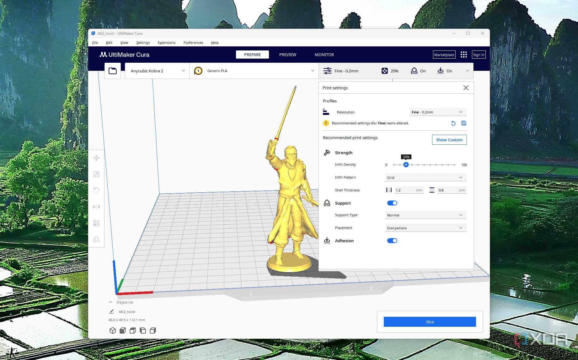 Supports settings in Cura slicer