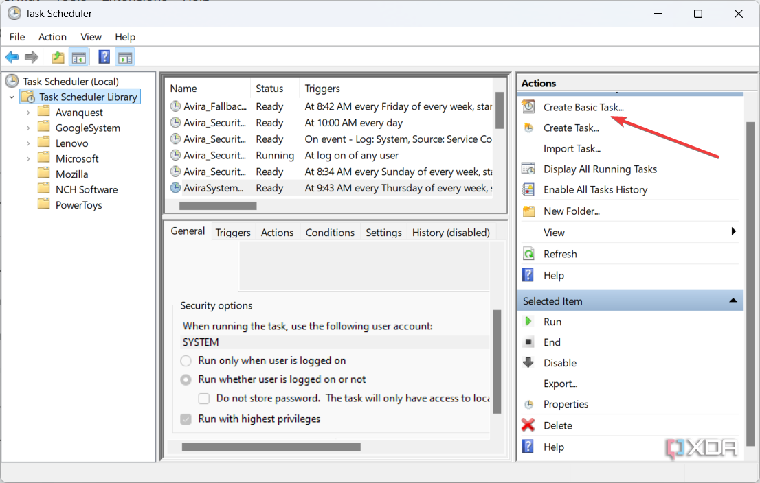 Creating a basic task in Task Scheduler