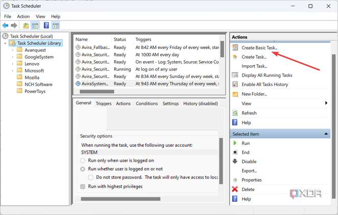 Creating a basic task in Task Scheduler