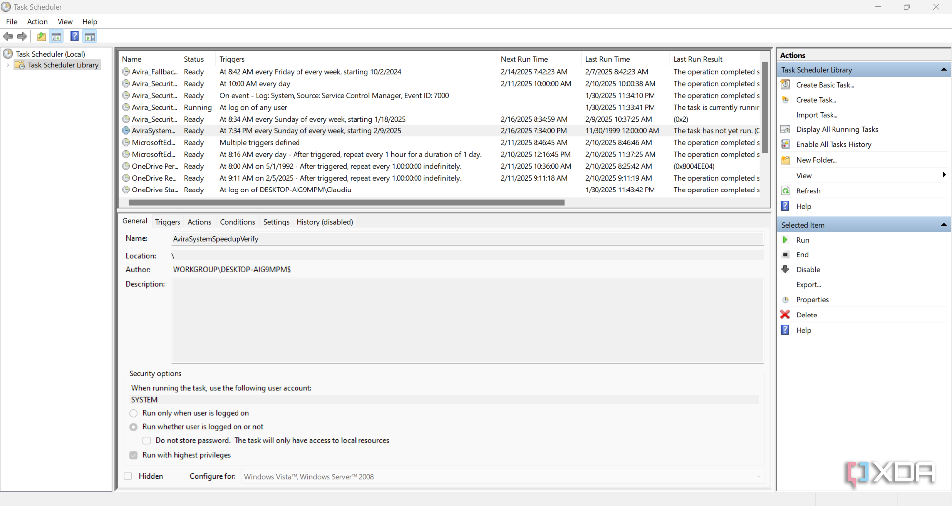 The main windows of Task Scheduler in Windows 11