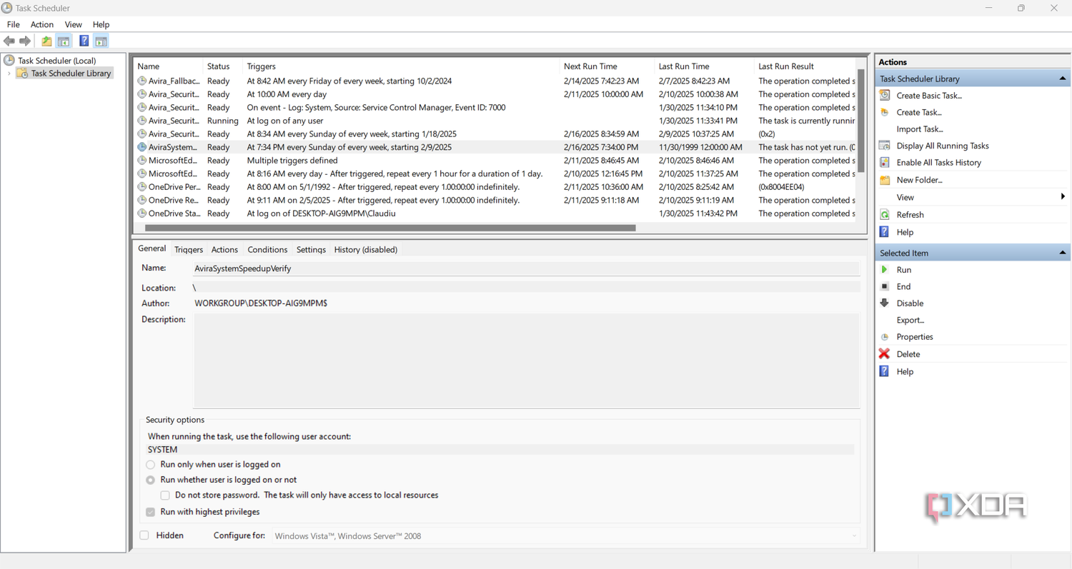 The main windows of Task Scheduler in Windows 11