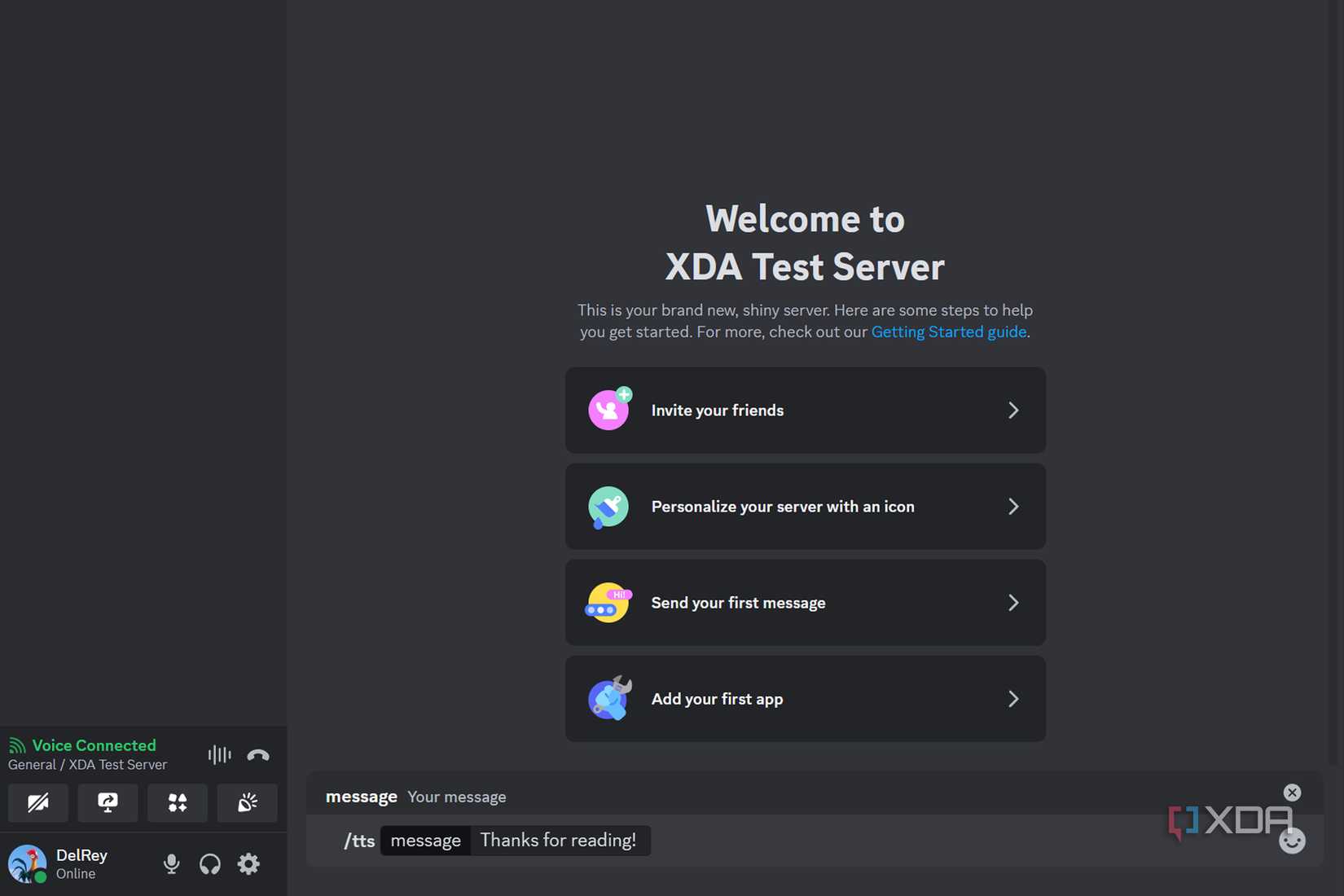 Screenshot of text to speech in Discord