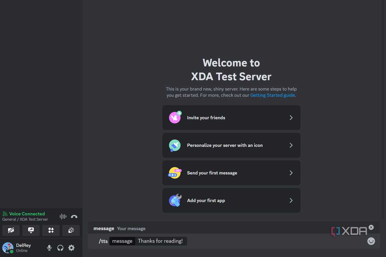 Screenshot of text to speech in Discord