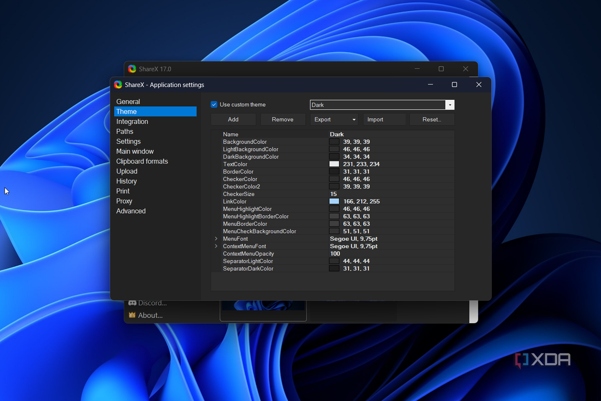theme settings in sharex