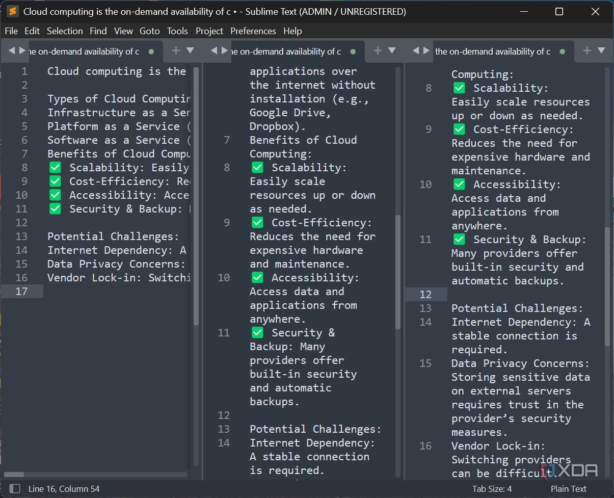 Three colum view Sublime Text