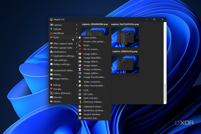 tools list within sharex