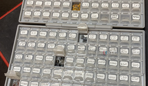 Transistors and SMT components in an AideTek-plastic organizer