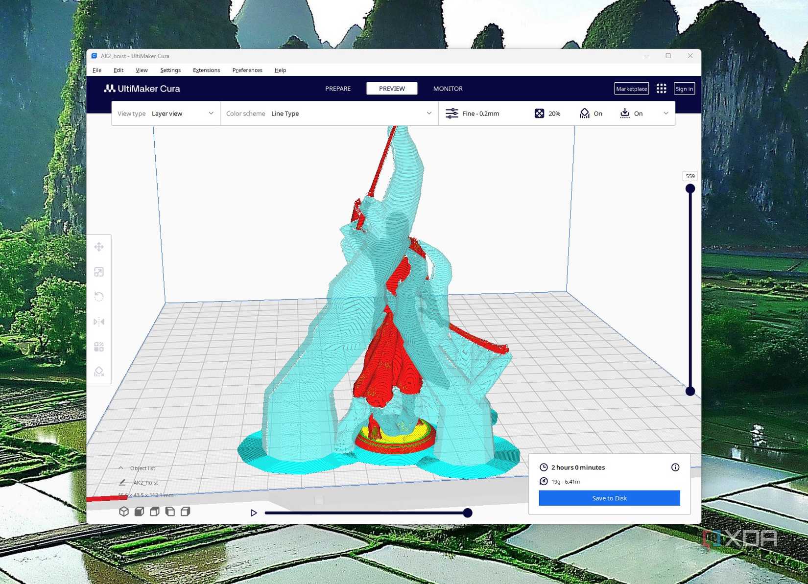 Soportes de árboles agregados a un modelo 3D en Cura