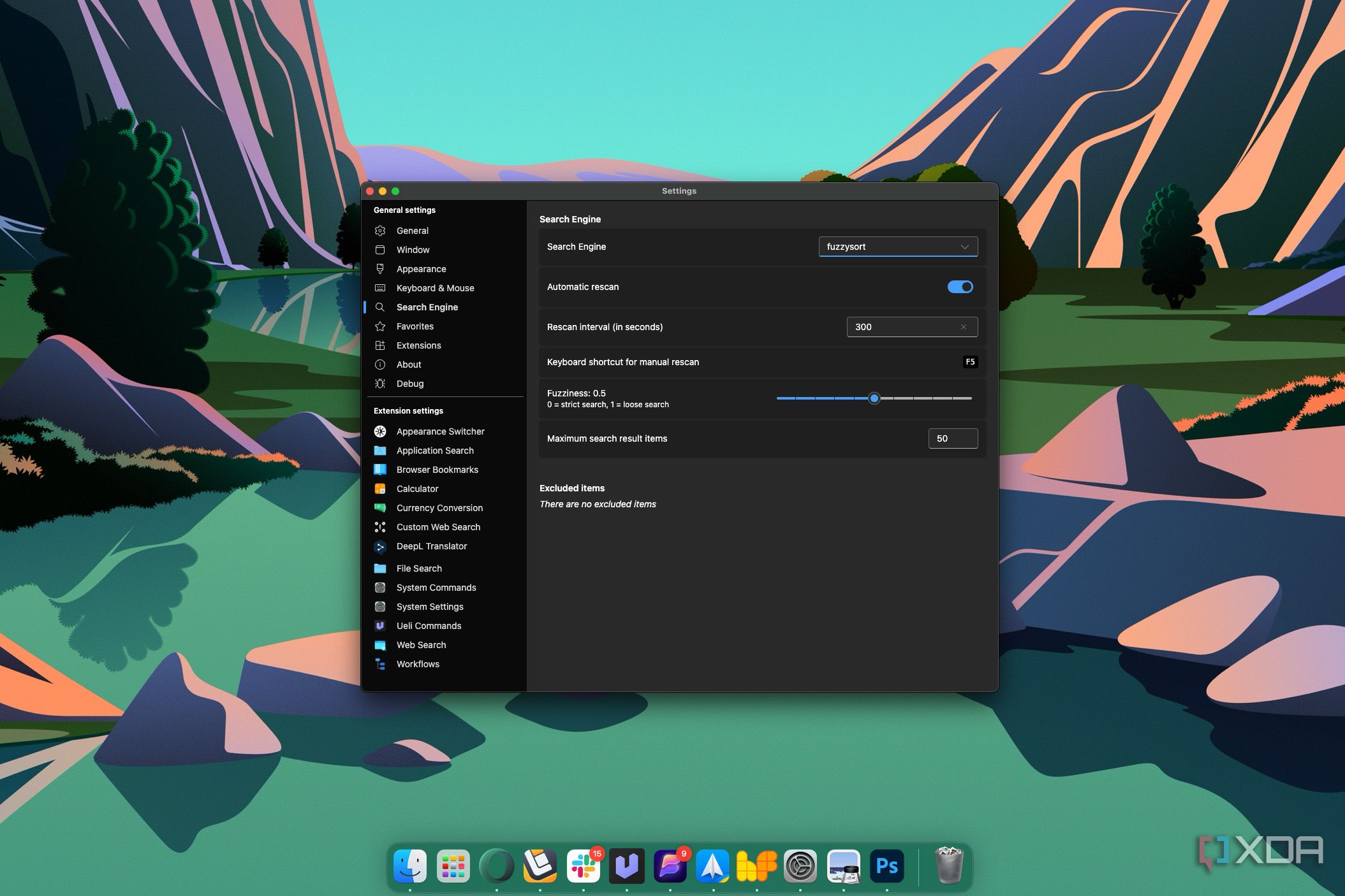 Screenshot of Ueli Search engine settings on macOS