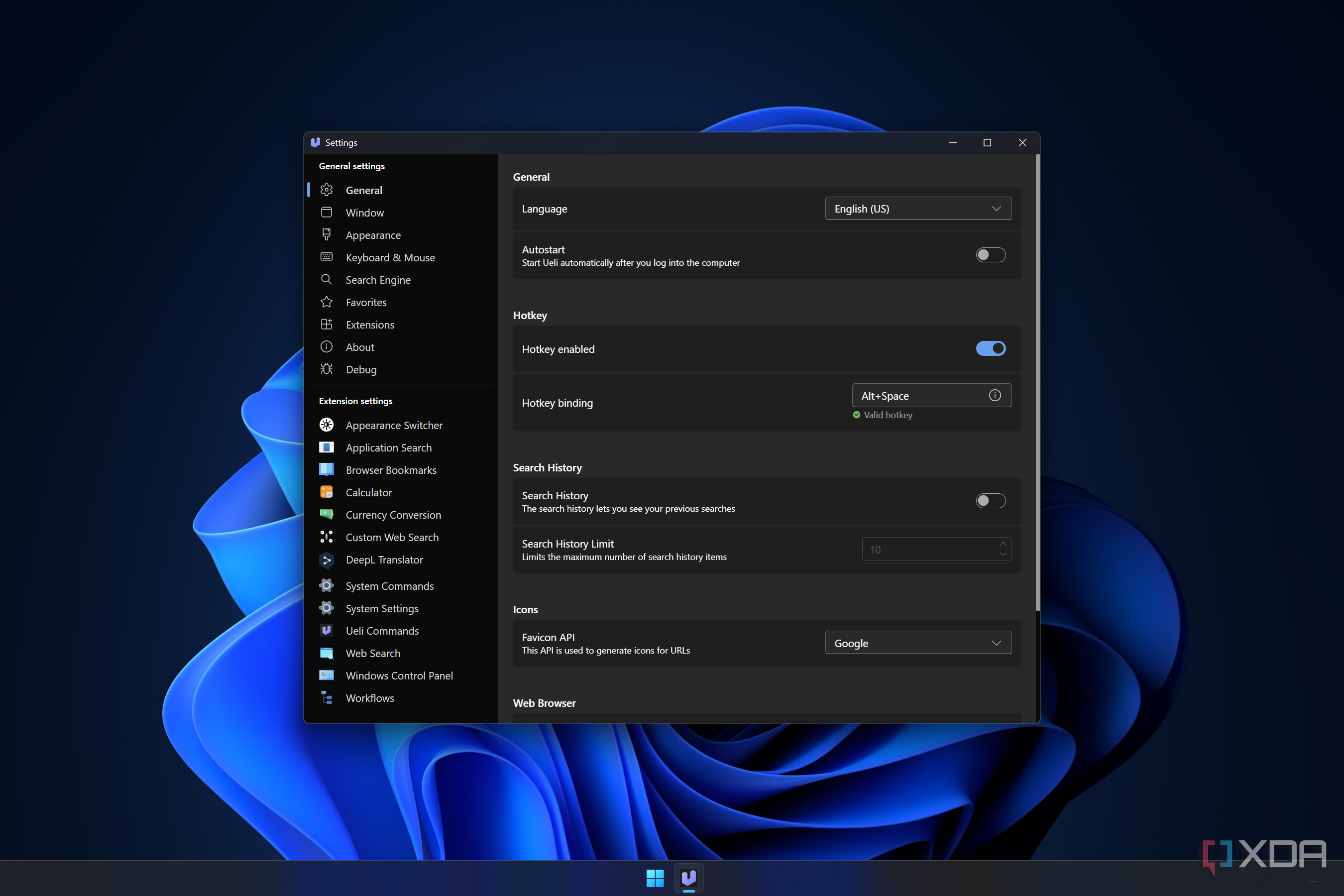 Ueli settings Windows