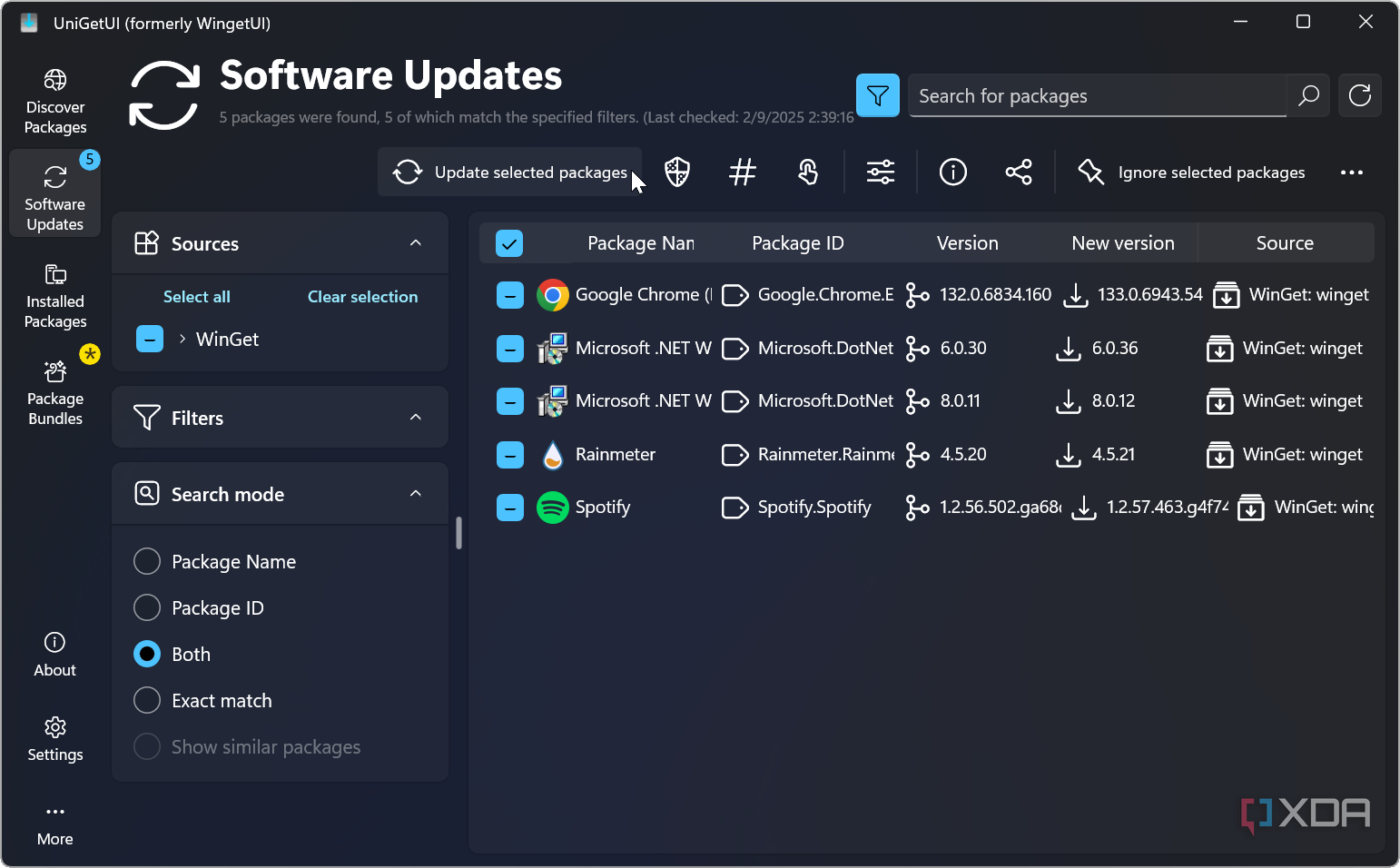 Shows UniGetUI available software updates to install