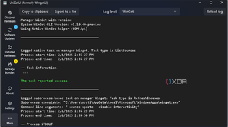 screenshot showing package manager logs in UniGetUi