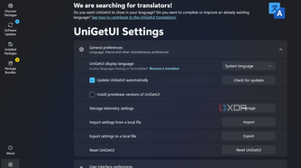screenshot shows UniGetUI settings
