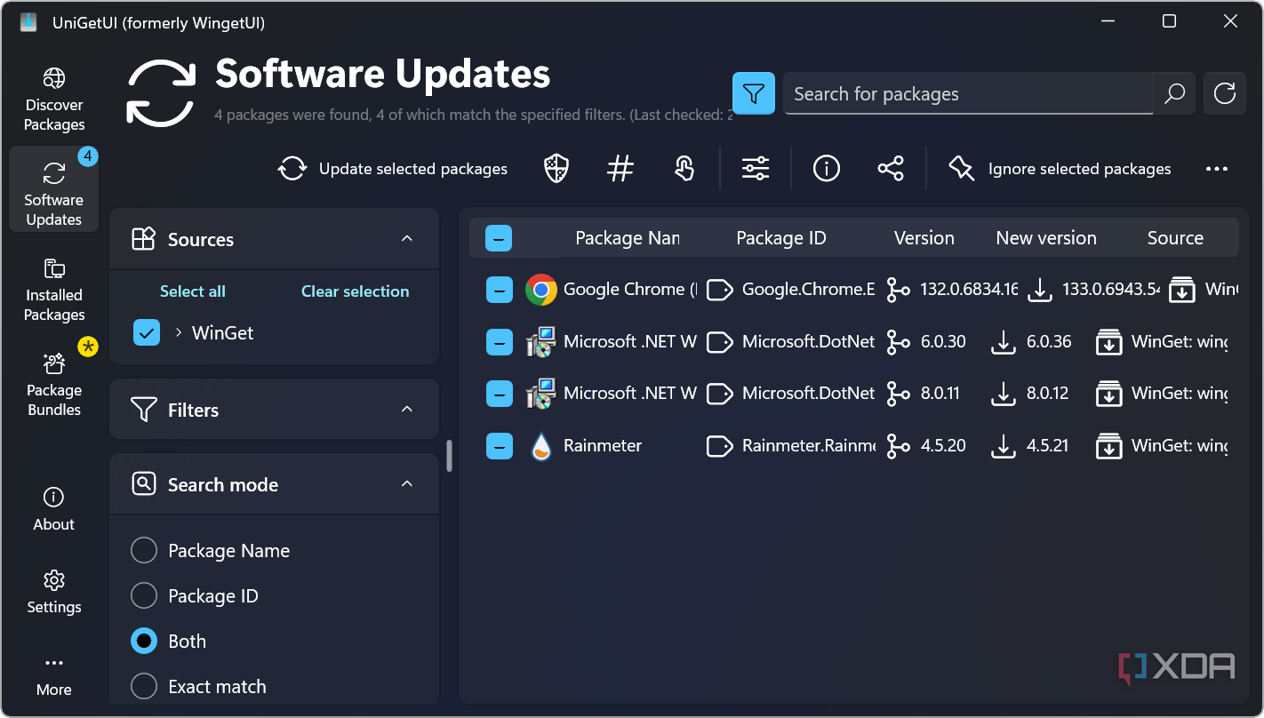 screenshot of UniGetUI software updates on Windows